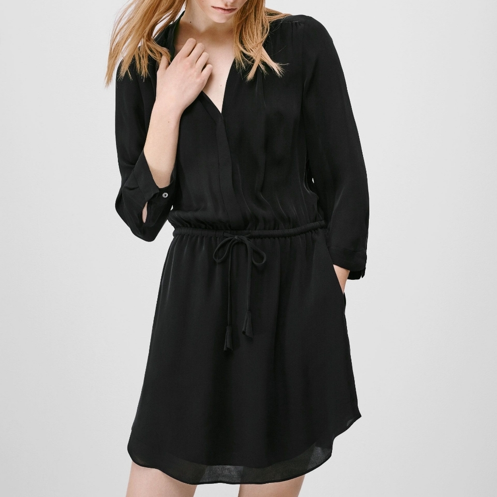Aritzia Babaton Bennett Black Silk Shirt Dress XS